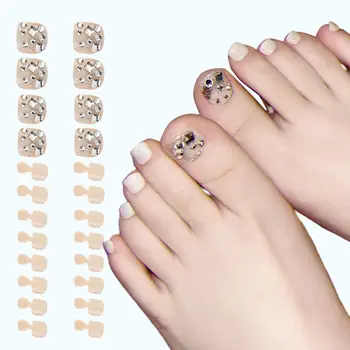 1 Комплект Нежного поддельного ногтя на пальце ноги с клеем, накладной ноготь на пальце ноги, глянцевый, носимый, носимый пластырь для искусственного ногтя на пальце ноги. Изображение