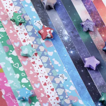 1 упаковка красочной складывающейся счастливой звезды из бумаги для поделок, складывающаяся Счастливая Звезда, Оригами из бумаги ручной работы, подарок своими руками для детей Изображение