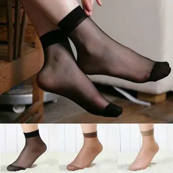 10 пар летних носков цвета кожи, прозрачные Ультратонкие женские шелковые носки с кристаллами, нейлоновые женские летние короткие носки до щиколотки Meias Изображение