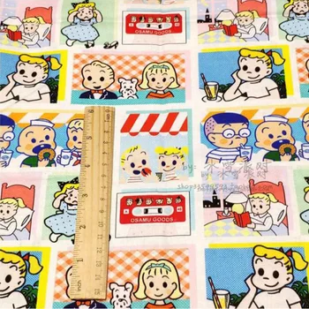 100% Хлопчатобумажная ткань Энергичная иллюстрация японского мультфильма Vintage Harada's с рисунком, материал для шитья, детское платье / одежда своими руками Изображение