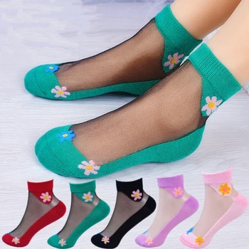 10шт = 5 пар летних женских коротких носков из кожи, женские тонкие прозрачные шелковые носки для девочек, гладкие нескользящие Подходящие носки Изображение