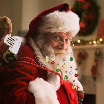 12шт Рождественская борода, фенечки, заколка для волос, мини-легкие украшения для усов, забавный праздничный подарок для мужчин и женщин Изображение