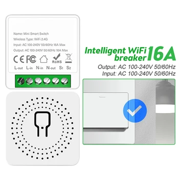 16A Tuya Smart WiFi Switch Control Switch Mini Smart Breaker Поддержка Smart Life Control Alexa Google Home Яндекс Алиса Изображение