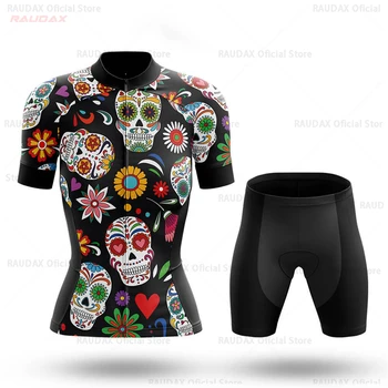 2022, Женский комплект для велоспорта с красочными сахарными черепами, джерси для велоспорта с коротким рукавом, Летняя велосипедная одежда, дышащие костюмы для триатлона Изображение