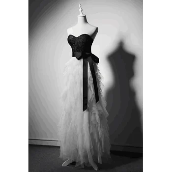 2023 Кружевное черно-белое платье с бюстгальтером, расшитое бисером, Черный галстук-бабочка, бальное мероприятие, Ежегодное собрание, платье для вечеринки по случаю Дня рождения ведущего Изображение