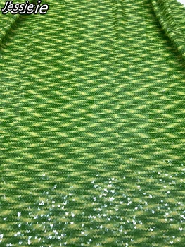 2023 Новая Кружевная сетка, Полностью Зеленая, с мелкой свежей вышивкой блестками, зашифрованная Ткань для выступлений, ткань для сценического платья Изображение