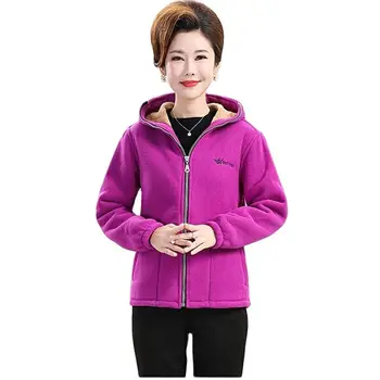 2023 Новое осенне-зимнее флисовое пальто с капюшоном, женская Корейская версия, Свободная Короткая защитная одежда, куртка для пожилых людей среднего возраста 5XL Изображение