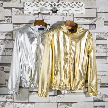 2023 Новые платья для выступлений на сцене, мужские блестящие куртки, уличная одежда с золотым и серебряным блеском, мужские пальто в стиле хип-хоп и куртки-ветровки Изображение