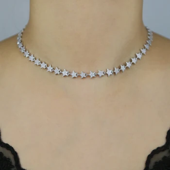 2023 Ожерелье с теннисной цепочкой Bling Full Cz Star для женщин, Роскошное Колье-чокер с покрытием из кубического Циркония 5A, Модный ювелирный подарок Изображение