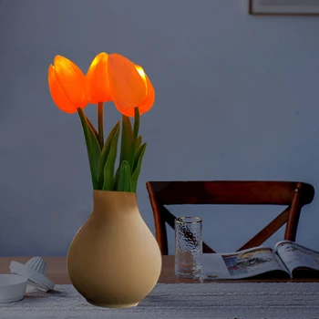 3 Тюльпана LED Искусственные Цветы Свет Имитация Прикроватной Тумбочки Свет Многоцелевой Энергоэффективный Сейф для Свадебного Подарка на День Святого Валентина Изображение
