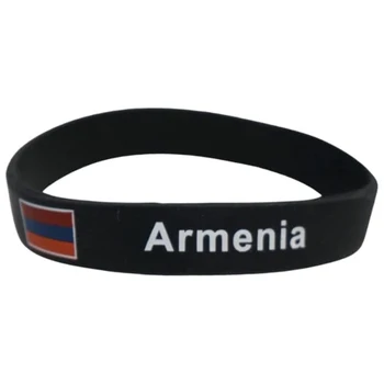 300шт Флагов стран Армения Черные Резиновые браслеты Силиконовые Браслеты Изображение