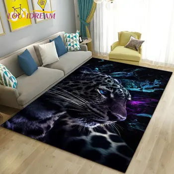 3D Мультяшный коврик с леопардовым гепардом, коврик для гостиной, спальни, диван, коврик для кухни, нескользящий коврик для пола Изображение