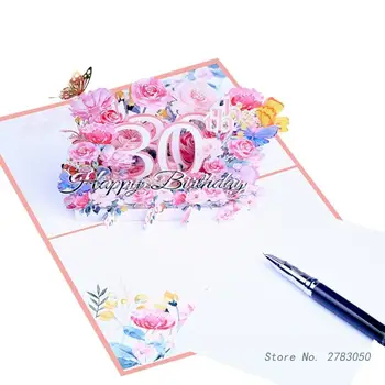 3D Поздравительная открытка с Днем рождения в виде цветка, написанная от руки, Благословляющая Открытка с благодарностью, украшения для выражения благословения, подарок-аксессуар Изображение