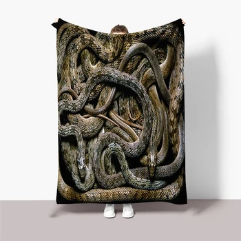 3D Реалистичное Пугающее Плотное одеяло из змеиного гнезда, Мягкая Пушистая фланель, покрывало для дивана-кровати с принтом дикой рептилии и змеи Изображение