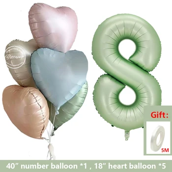 40-дюймовые воздушные шары из зеленой фольги с номерами 1-9, Матовый Кремовый декор для вечеринки по случаю дня рождения, воздушный шар для детского душа, Свадебные украшения Изображение