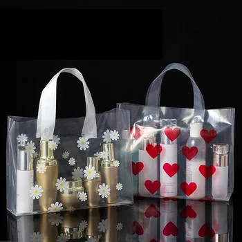 50 шт. / лот Пластиковый подарочный пакет Прозрачная хозяйственная сумка для хранения одежды с ручкой Для вечеринки, свадьбы, пластиковые пакеты для упаковки конфет и тортов Изображение