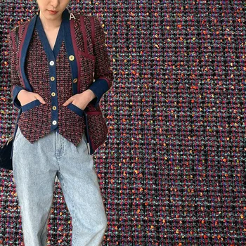 50x145 см, Модная плетеная ткань из Твида, окрашенная в разноцветный горошек, для женщин, Осенняя куртка, платье, костюмы, Пальто, Сумочка, Ткань для шитья своими руками Изображение
