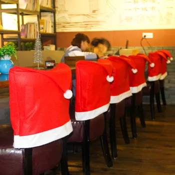 6 шт./лот 50*60 см Рождественские чехлы для стульев Санта Клаус Красная шляпа для ужина Декор Украшения для дома Принадлежности для украшения Изображение