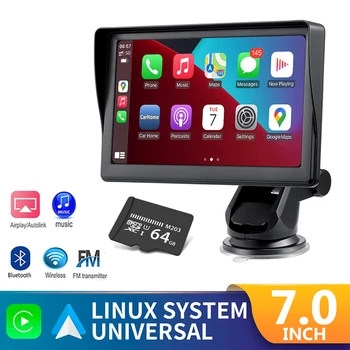 7-дюймовый универсальный мультимедийный видеоплеер, автомобильное радио, портативный беспроводной Apple Carplay, проводной Android, автоматический сенсорный экран для автомобиля Изображение