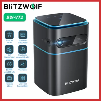 BlitzWolf DLP Мини WIFI проектор Android 9.0 Bluetooth Динамик 2.4 G / 5G Беспроводная проекция Wi-Fi HD 1080P Домашний кинотеатр на открытом воздухе Изображение