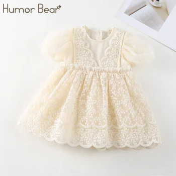 Humor Bear 2023 Детская одежда С короткими рукавами, сетчатое платье принцессы с пышными рукавами для девочки, платье для вечеринки по случаю дня рождения, Кружевная детская одежда Изображение