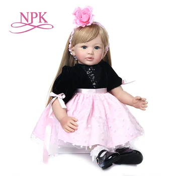 NPK 60 см высококачественная кукла принцессы для малышей reborn baby girl кукла с ультра длинными светлыми волосами кукла Рождественский Подарок коллекционный Изображение