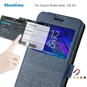 PU Чехол Для телефона Xiaomi Redmi Note 12S 4G Флип-чехол Для Xiaomi Redmi Note 12S 4G View Window Чехол-книжка из ТПУ Силиконовая Задняя крышка Изображение
