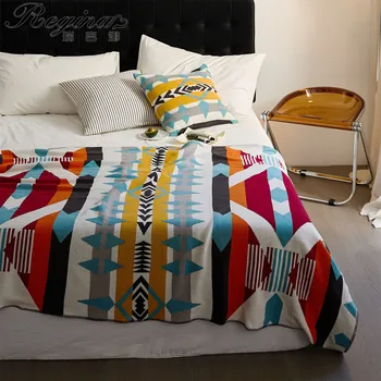 REGINA Богемное великолепное вязаное одеяло для домашнего декора мягкий пушистый диван для отдыха ТВ, хлопковое одеяло для сна, одеяло для пикника на природе Изображение