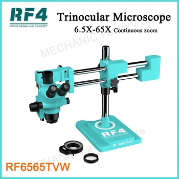 RF4 RF-6565TVW Тринокулярный стереомикроскоп HD-камера с 6,5-65-кратным непрерывным увеличением, 144 светодиодных кольцевых светильника для ремонта электронных телефонов Изображение