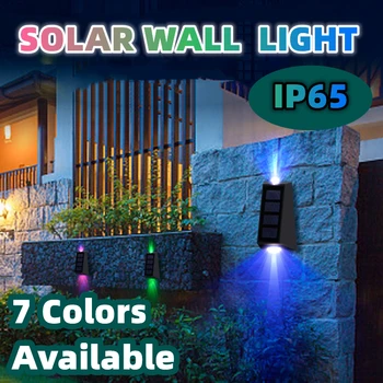 RGB солнечные настенные светильники Ip65 Водонепроницаемые Наружные украшения для сада, меняющие цвет, Солнечная лампа, забор, свет, дорожка, лестница Изображение
