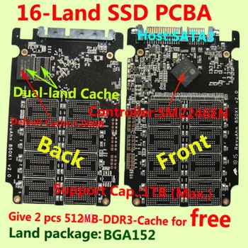 SM2246EN 16-наземный SSD PCBA, сделай САМ SSD PCBA, 2-pc DDR3 DRAM бесплатно, BGA152BGA132, контроллер SATA3 SM2246EN Изображение