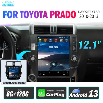 Tesla Screen 8 + 128G Android 13 для Toyota Prado 2010-2013, автомобильный стерео-радио, мультимедийный плеер, автомобильный DVD, GPS-навигационное головное устройство Изображение