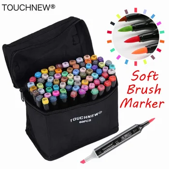 TouchNEW 1 Цветные маркеры для рисования Манги, фломастеры для эскизов на спиртовой основе, Масляная двойная кисть, принадлежности для рукоделия Изображение