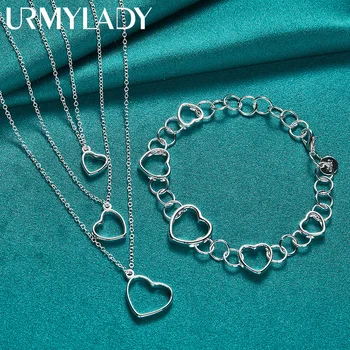 URMYLADY Ожерелье-браслет в форме сердца из стерлингового серебра 925 пробы для женщин, свадебная вечеринка, модные ювелирные изделия с подвесками Изображение