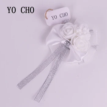 YO CHO DIY Craft Supplies Свадебные Белые цветы на запястье невесты Шелковая роза Ручной цветок Искусственные цветы для украшения свадьбы Изображение
