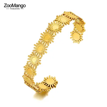 ZooMango Винтажный Геометрический браслет с открытым Солнцем для женщин, 18-Каратный Позолоченный Браслет из нержавеющей стали в неоготическом стиле ZB21176 Изображение