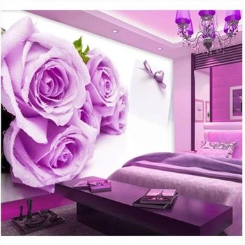 beibehang papel de parede Фиолетовая роза романтическая комната большие настенные обои спальня гостиная ТВ фоновые обои настенные росписи Изображение