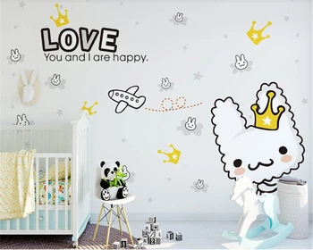 beibehang нестандартного размера 3d обои мультфильм маленький белый кролик детская комната ТВ фон вид на стену Papel de Pared обои Изображение