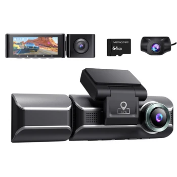 Автомобильный видеомагнитофон 4K + 1080P Циклическая запись 3-канального автомобильного видеорегистратора с автоматической видеокамерой Обнаружения движения ИК ночного видения 24-часовой режим парковки Изображение