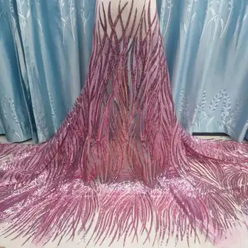 Африканская кружевная ткань 2023 новейшая розовая индийская ткань сари из высококачественного тюля с 3D блестками кружевная ткань для свадебного платья YYZ083 Изображение