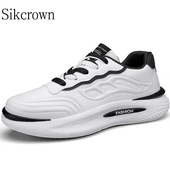 Белые мужские кроссовки 2023, повседневные мужские кроссовки высшего качества, Модная Спортивная теннисная обувь из искусственной кожи на платформе для бега на открытом воздухе Изображение