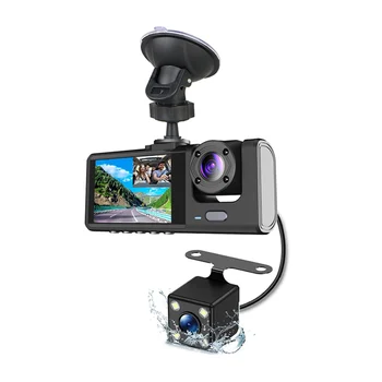 Видеорегистратор Спереди и Сзади Внутри 3 Камеры HD1080P + 720P + 480p Автомобильное Зеркало заднего Вида Автомобильная Видеокамера Ночного Видения Изображение