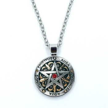 Викканское ожерелье, Черная магия, языческая пентаграмма, ювелирное изделие, стеклянный купол, ожерелье с подвеской-кабошоном оптом Изображение