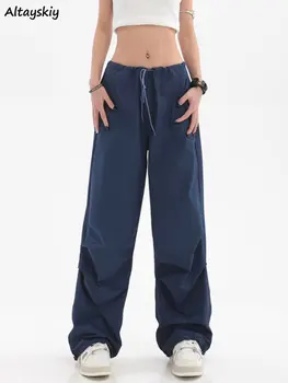 Винтажные мешковатые брюки, женские широкие брюки в стиле сафари, летняя уличная одежда, повседневная универсальная одежда унисекс для школьниц Ulzzang Изображение