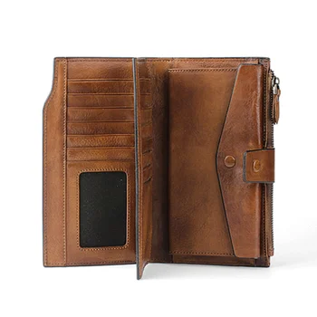 Винтажный длинный кошелек из натуральной кожи, женский роскошный многофункциональный клатч с карманом для телефона, кошелек для карт большой емкости Изображение