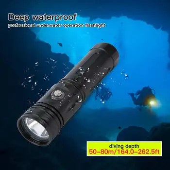 Водонепроницаемый фонарик IPX8 для дайвинга со светодиодной подсветкой, профессиональная лампа для подводного освещения, фонарик для дайвинга с плавным затемнением, Изображение