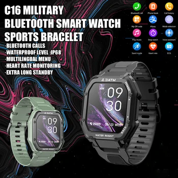 Военные смарт-часы с сенсорным экраном, Bluetooth-вызов, NFC, ЭКГ, IP68, Водонепроницаемые Умные часы для спорта на открытом воздухе, фитнеса для мужчин IOS Android Изображение