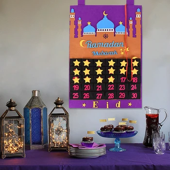 Войлочный Адвент-календарь Ткань Рамадан Подвесные Украшения Мусульманский Исламский Адвент-календарь своими руками Ид Мубарак Украшение для дома Изображение
