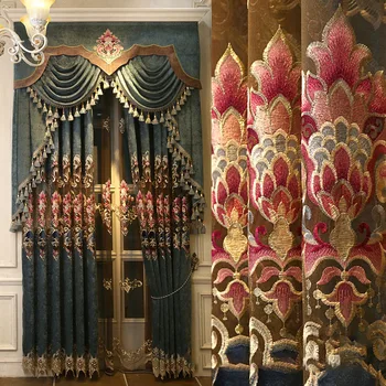 Высокая-конец Европейский золото кожа воды штор для гостиной спальни балдахин Изображение