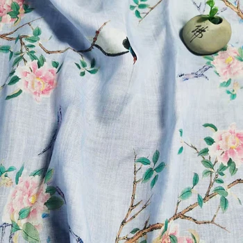 Высококачественная новая натуральная ткань рами ткань с принтом пиона Подкладка юбки платье рубашка материал сумки Изображение